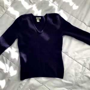 Navy blue 100% merino wool sweater XS v neck women